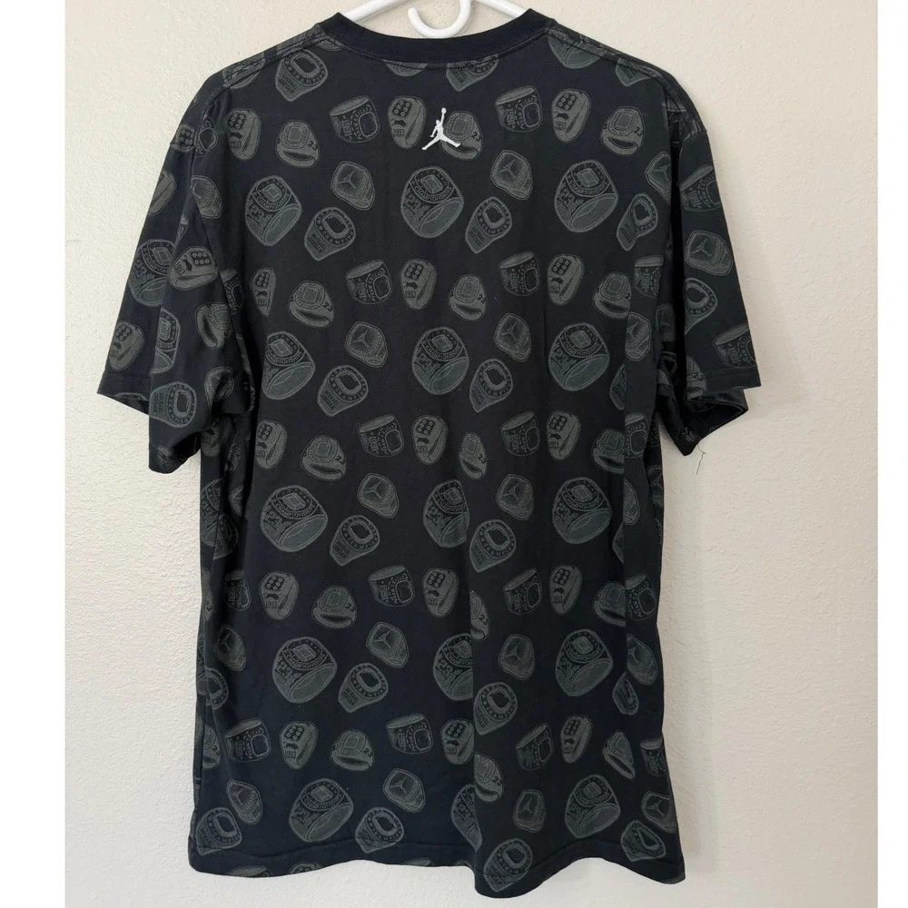 Jordan Mens 6 Championships Rings Rhinestones Graphic T-Shirt Black Large